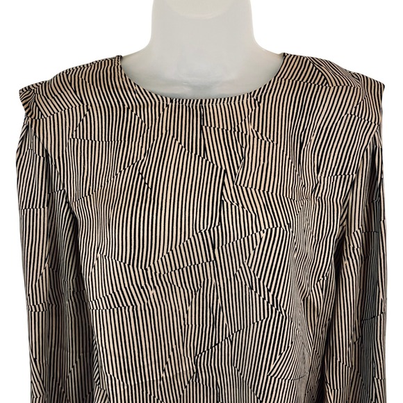 Anine Bing Willa Silk Top Crinkle Stripe Size Medium Tan‎ and Black - Picture 6 of 12